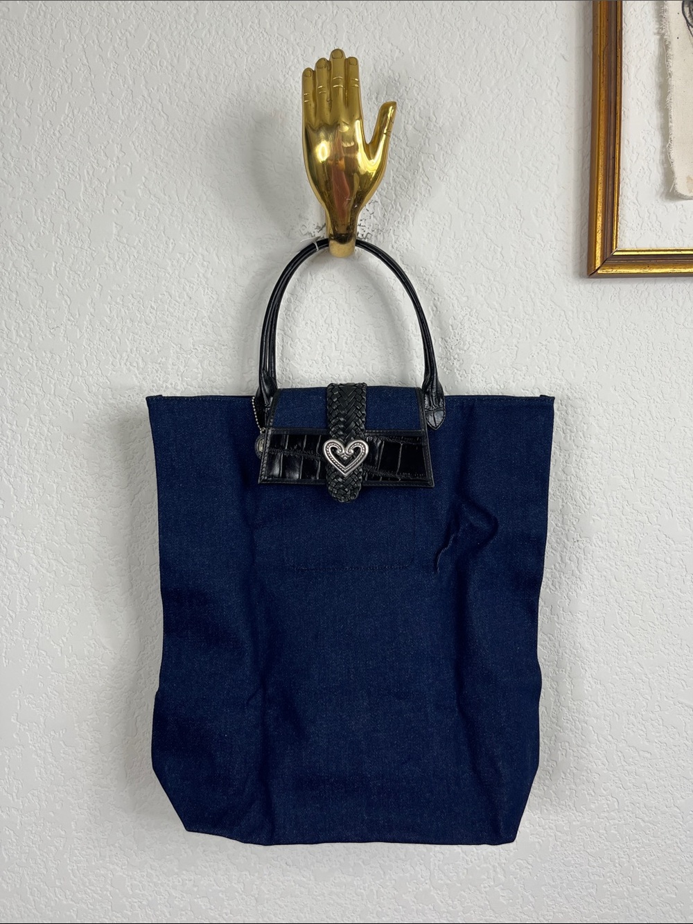 Brighton North South Foldable Denim One World Black Croc Leather Silver Heart